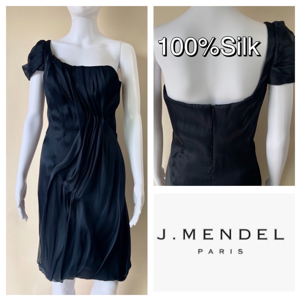 J. Mendel Couture Paris Silk One Shoulder Draped Cocktail Dress